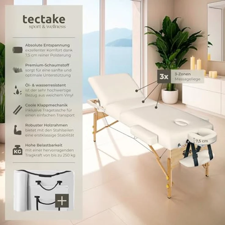 TecTake Massageliege Massagestuhl, 3 Zonen Massageliege – Bild 3