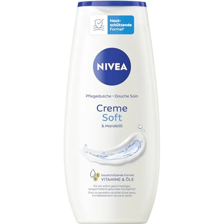 NIVEA Creme Soft Pflegedusche, feuchtigkeitsspendendes Duschgel mit Vitaminen und Mandel-Öl, pH-hautneutral, 250 ml