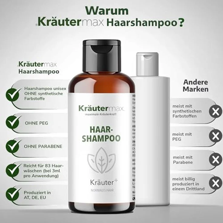 Kräutermax Kräuter Haar Shampoo 1 x 250 ml, mit natürlichen Kräuterextrakten - Brennnessel und Birkenblätter, ohne schädliche Inhaltsstoffe, für gesundes und kräftiges Haar – Bild 3