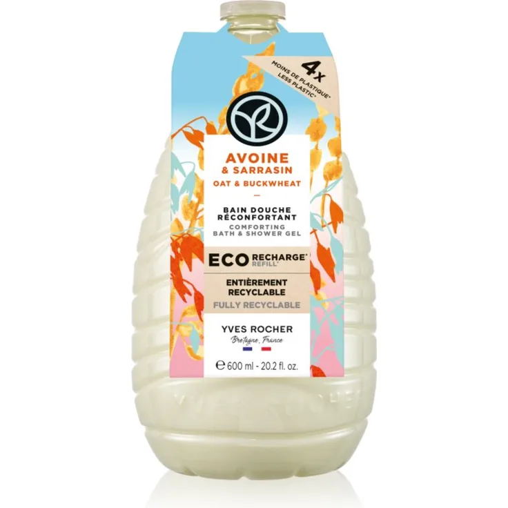 Yves Rocher Bain de Nature Duschgel Ersatzfüllung Oat & Buckwheat, 600 ml, vegan, ohne Sulfate, dermatologisch getestet