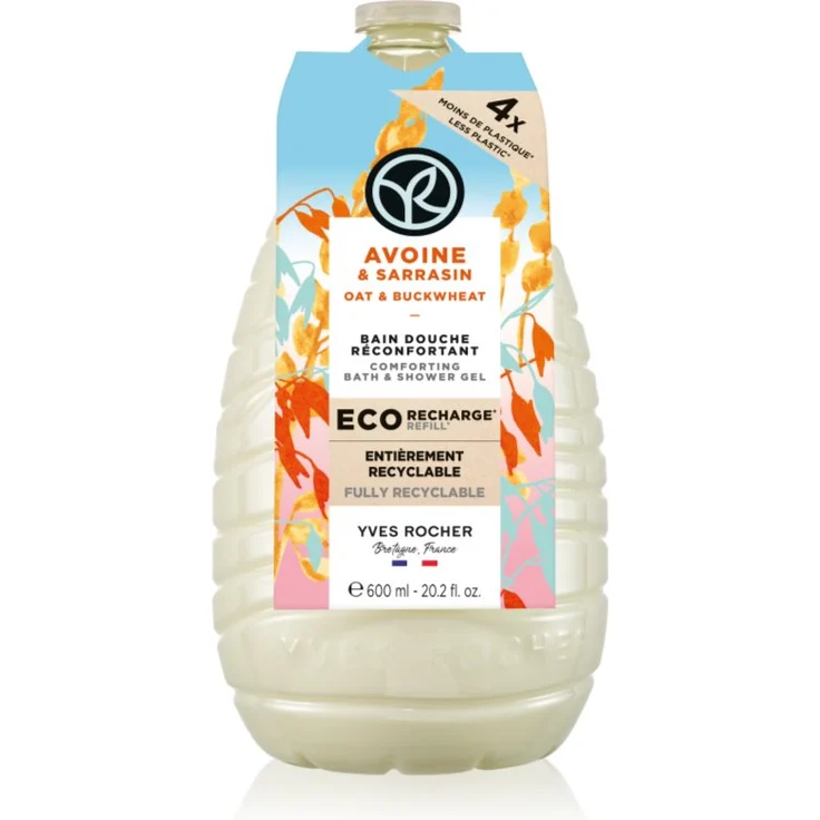 Yves Rocher Bain de Nature Duschgel Ersatzfüllung Oat & Buckwheat, 600 ml, vegan, ohne Sulfate, dermatologisch getestet