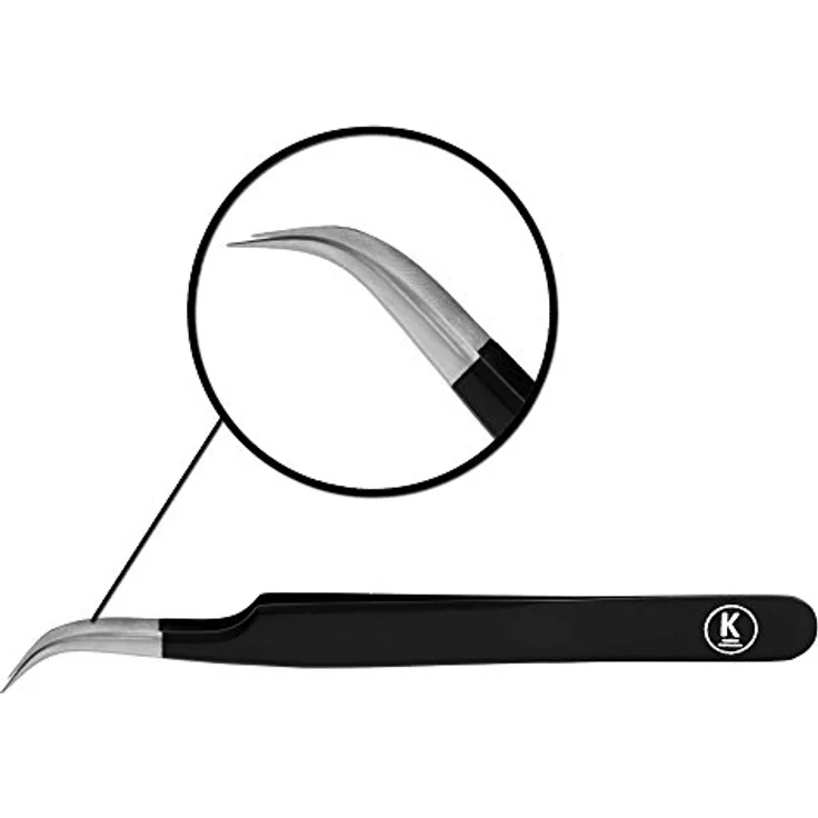 K-Pro Wimpernpinzette gebogen - Profi Edelstahl Pinzette für Wimpernverlängerung & künstliche Wimpern – Bild 2