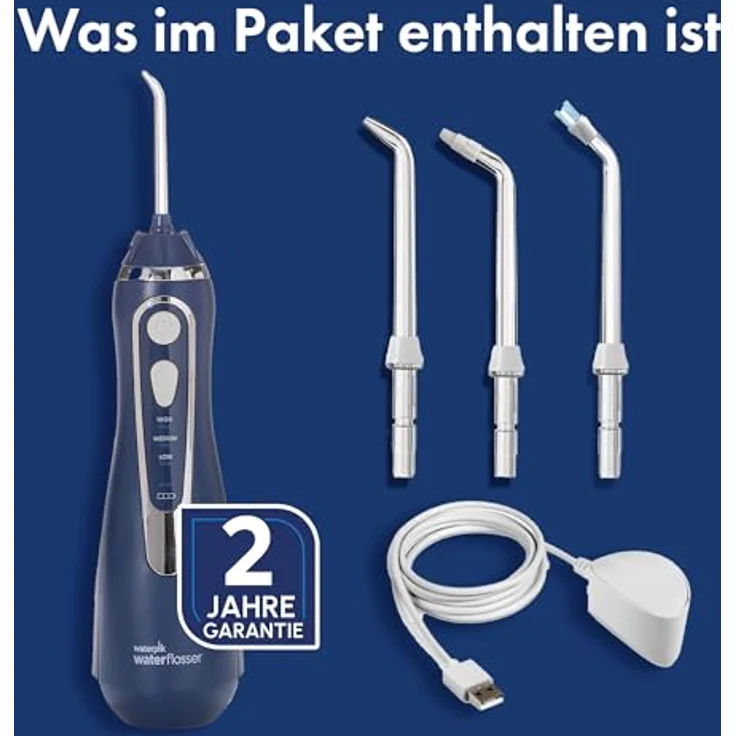 Waterpik Munddusche Cordless Advanced WP-563, kabellos mit pulsierendem Wasserstrahl, 3 Druckstufen, wasserdicht, inklusive 4 Aufsätzen, Induktionsladesystem – Bild 11