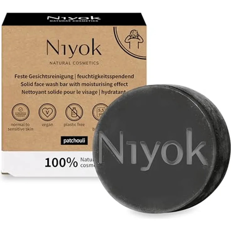 Niyok® Feste Gesichtsreinigung "Patchouli" (80g) • Feuchtigkeitsspendende Gesichtsseife • Seife mit Patschuli • Gesichtspflege vegan • Bio Naturkosmetik • Naturseifen plastikfrei