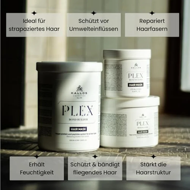 Kallos Plex Bond Builder Haarmaske mit Pflanzenprotein und Peptidkomplex, 1000 ml - tiefenwirksame Feuchtigkeit, reduziert Haarbruch und stärkt die Kopfhaut – Bild 3