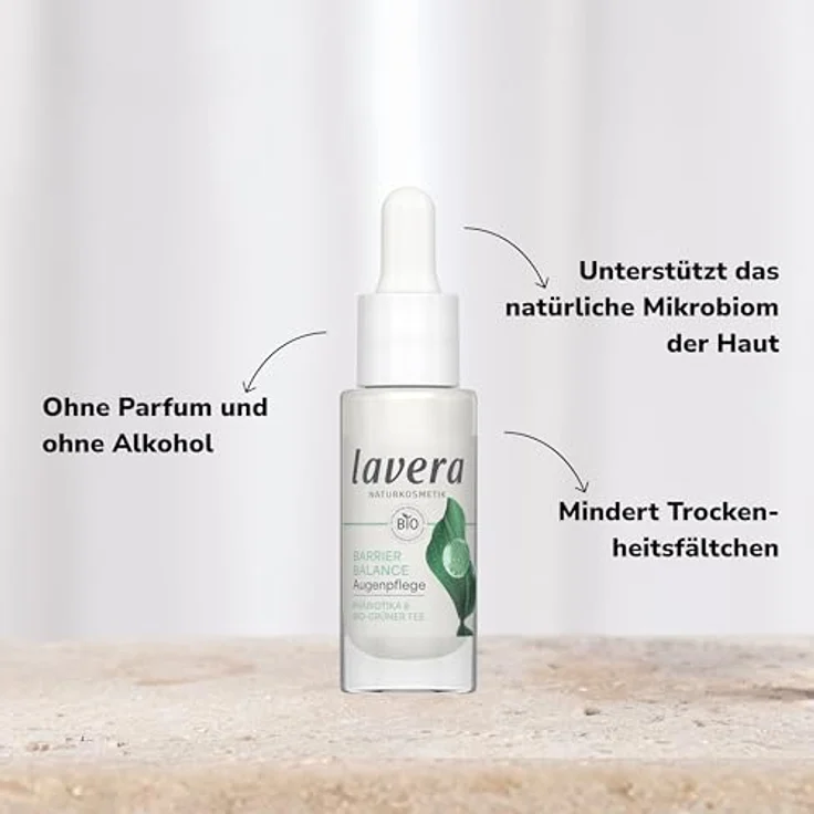 lavera Barrier Balance Augenpflege - ohne Alkohol - ohne Parfüm - feuchtigkeitsspendend - stärkt Hautbarierre - Präbiotika - vegan - Naturkosmetik - 15 ml – Bild 3