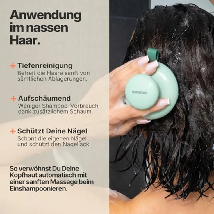 IMPERIO Shampoo-Massagebürste für Tiefenreinigung und Haarwachstum, Silikonborsten – Bild 6