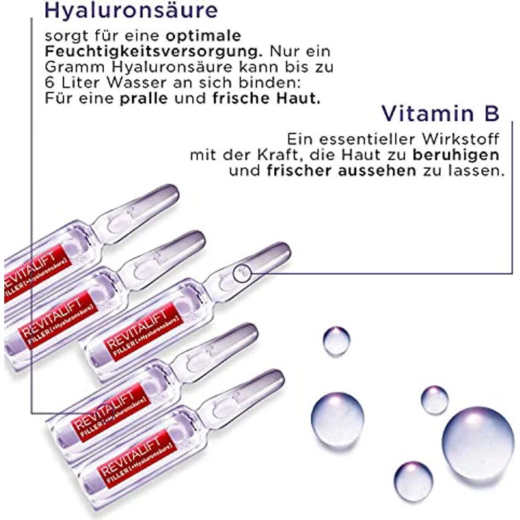 L'Oréal Paris Ampullen, Revitalift Filler, Anti-Aging Gesichtspflege, 4-Wochen-Kur, Anti-Falten und Volumen, Hyaluronsäure, 28 x 1,3 ml – Bild 4