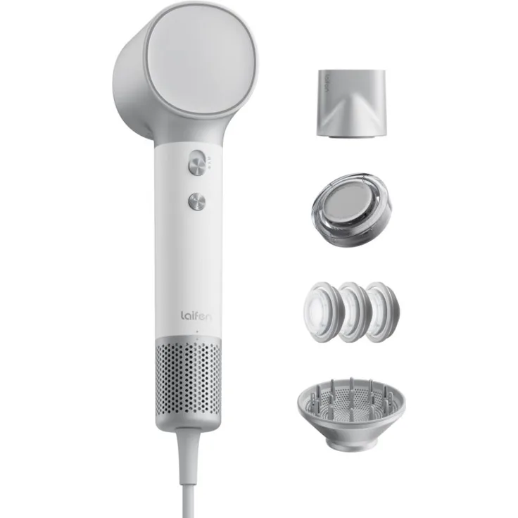 Laifen Neo Special Haartrockner, silber-weiß, mit Geschwindigkeits- und Temperaturregelung, Ionen-Funktion, leiser Betrieb, Diffusor im Lieferumfang