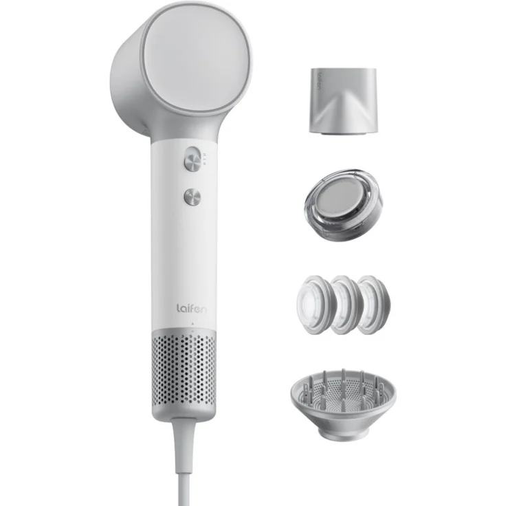 Laifen Neo Special Haartrockner, silber-weiß, mit Geschwindigkeits- und Temperaturregelung, Ionen-Funktion, leiser Betrieb, Diffusor im Lieferumfang