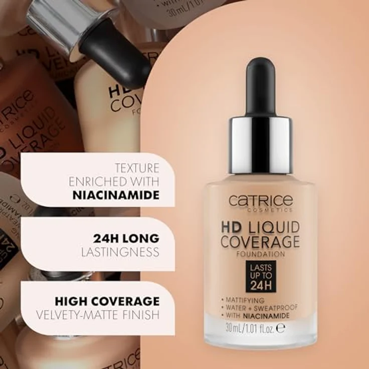 Catrice HD Liquid Coverage Foundation, Nr. 044, Nude, langanhaltend, mattierend, vegan, ölfrei, wasserfest, 30ml – Bild 3
