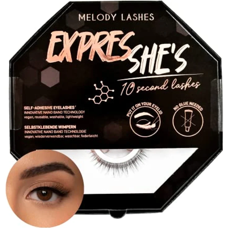 Melody Lashes selbstklebende Wimpern ohne Wimpernkleber ohne Magnete ohne Eyeliner die absolute Innovation in Make up Wimpern kleben in 10 Sekunden aufgrund der Nano-Band Technologie (Don´t Rush) – Bild 1