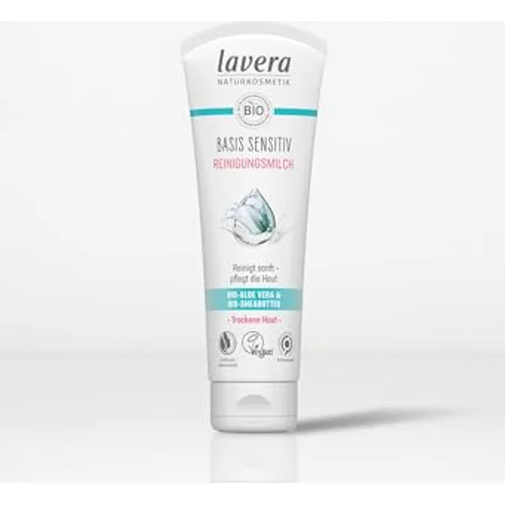 lavera Reinigungsmilch "basis sensitiv" (125 ml), Naturkosmetik für sanfte Gesichtsreinigung