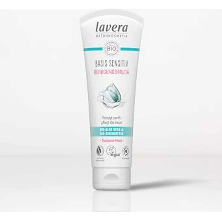 lavera Reinigungsmilch "basis sensitiv" (125 ml), Naturkosmetik für sanfte Gesichtsreinigung
