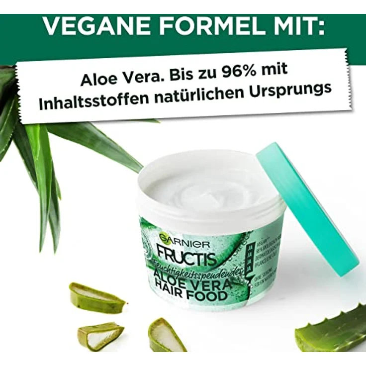 Garnier Aloe Vera 3in1 Haarmaske für normales bis trockenes Haar, Leave In für intensive Pflege und Feuchtigkeit, Vegane Formel mit natürlichen Inhaltsstoffen, Fructis Hair Food, 1 x 400 ml – Bild 3