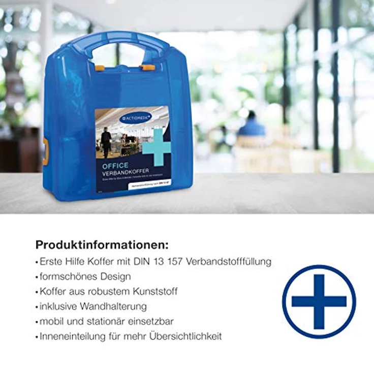 ACTIOMEDIC Erste-Hilfe-Kasten DIN 13157:2021, mobiler & stationärer Verbandskasten mit Wandhalterung, mehrsprachige Beschriftung, visuelle Hilfsmittel, blau, 29x10x28 cm – Bild 5