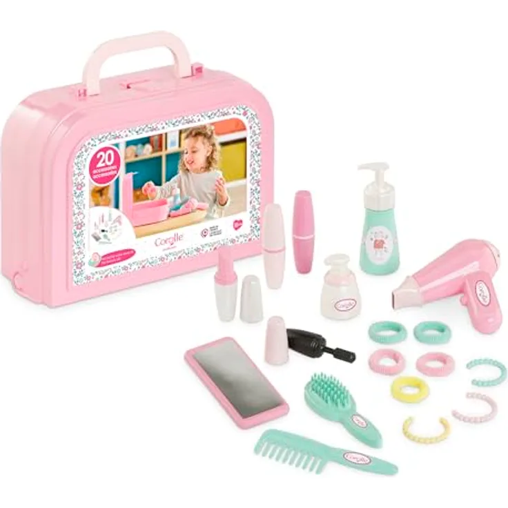 Corolle - 9000310060 - Mein Kleiner Beauty-Koffer, 20 Zubehörteile, für Puppen, ab 18 Monaten, ergonomisches Design, inklusive Spiegel und Aufklebern