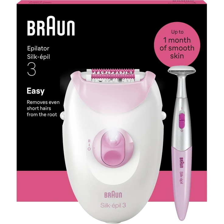 BRAUN Silk·épil 3 Epilierer mit Massagerollen, Bikinitrimmer und 20 Micro-Grip-Pinzetten, Farbe: Weiß