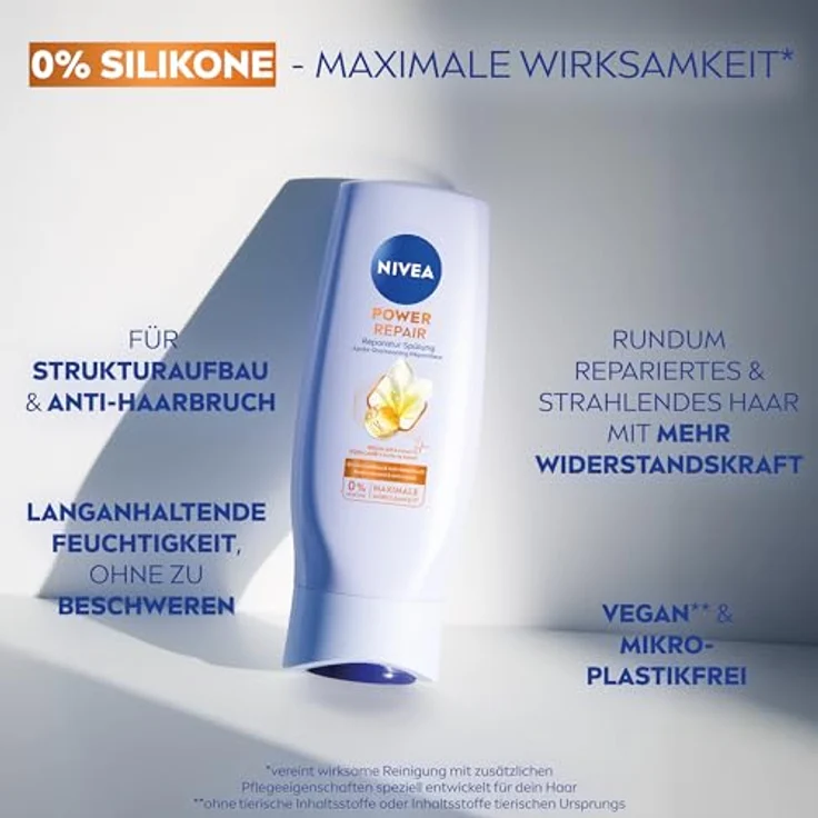 NIVEA Power Repair Reparatur Spülung, 200 ml, pflegender Conditioner mit Squalan Serum und Monoi-Öl, vegan und silikontfrei – Bild 3