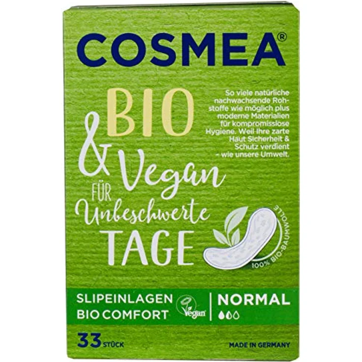 COSMEA Bio & Vegan Slipeinlagen Normal aus Baumwolle, ohne Plastikfolie, atmungsaktiv, ohne Chemie & ohne Tierversuche 33 Stück – Bild 4