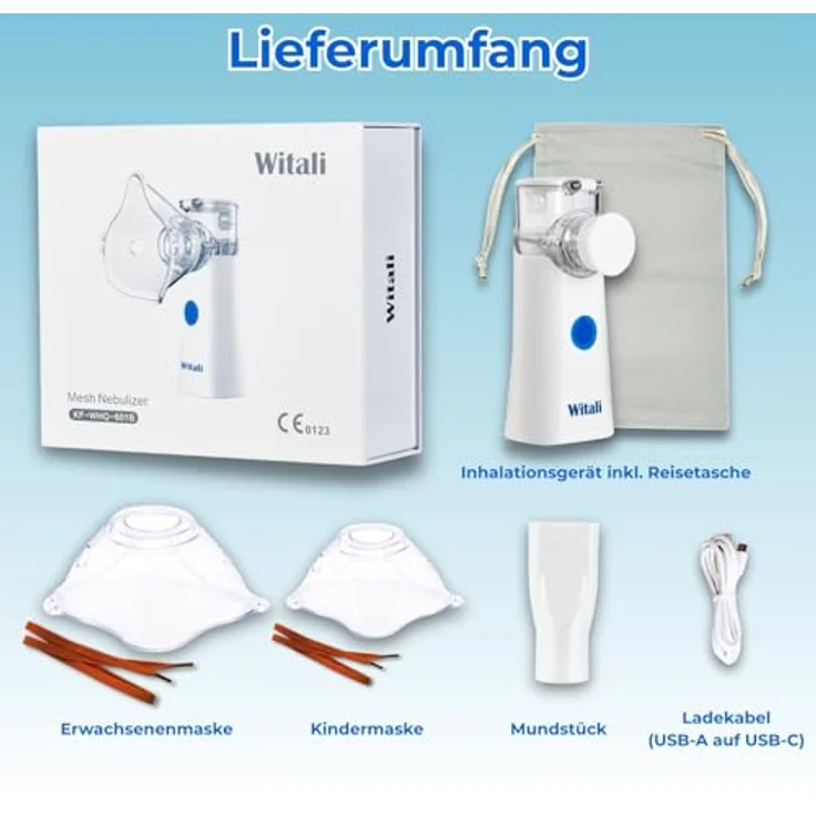 smartEC Witali Inhalationsgerät, tragbarer USB Vernebler mit MESH Technologie, leise 25-50 dB, inklusive Masken und Mundstück, 120 Minuten Akkulaufzeit, ideal für Kinder und Erwachsene – Bild 5