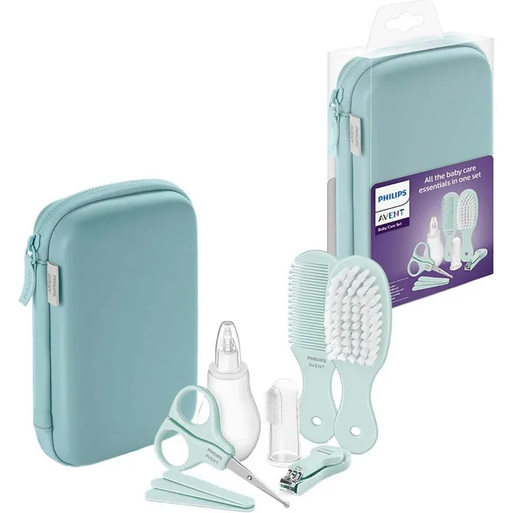 Philips AVENT Babypflege-Set SCH401/00, Nasensauger, Fingerzahnbürste, Nagel- und Haarpflegeset