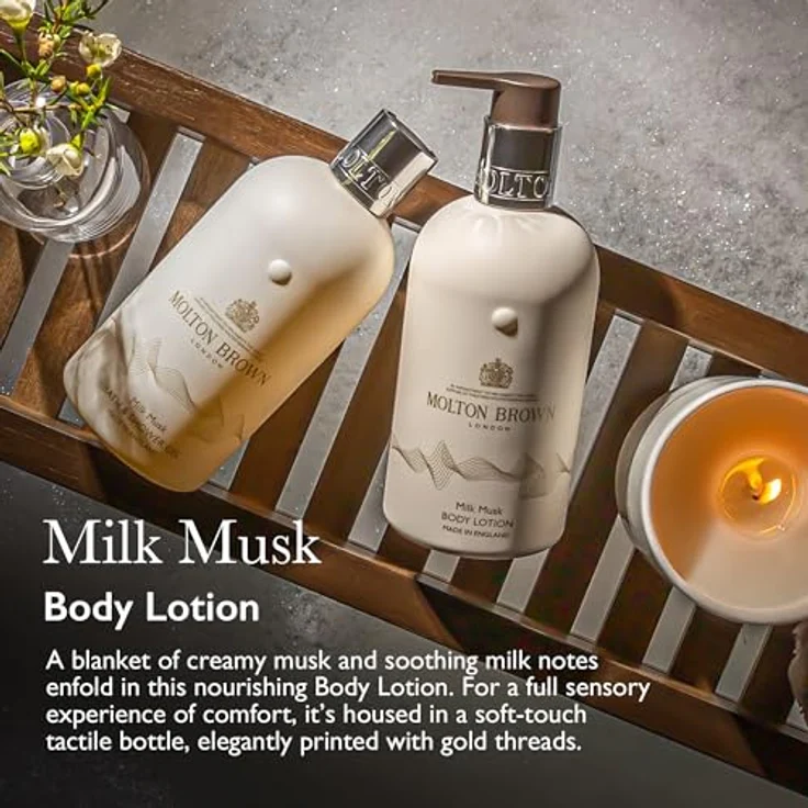 Molton Brown Milk Musk Bodylotion 300 ml - Cremige Moschus- und Milchnoten, goldverzierte Flasche – Bild 3