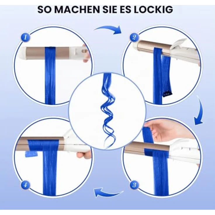 FESHFEN Farbige Haarverlängerung, 10 PCS Königsblau Clip-In Haarteil, Synthetik, 55cm, hitzebeständig und ohne chemische Farbstoffe – Bild 5