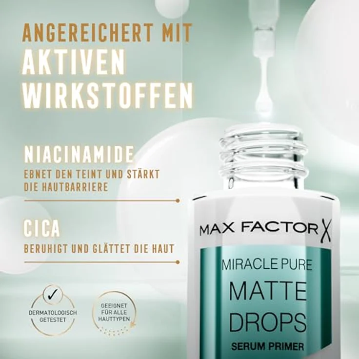 Max Factor Miracle Pure Matte Drops, Primer 30 ml zur Hautglättung und Mattierung, für einen langanhaltenden Make-up-Look – Bild 7
