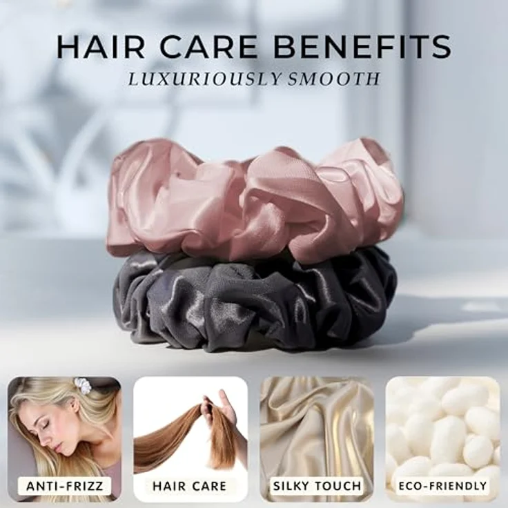 Townssilk Haargummis, 100 % Maulbeerseide, 22 Momme, elastisch, dunkelgrau und rosa, gestreift, 2 Stück – Bild 4