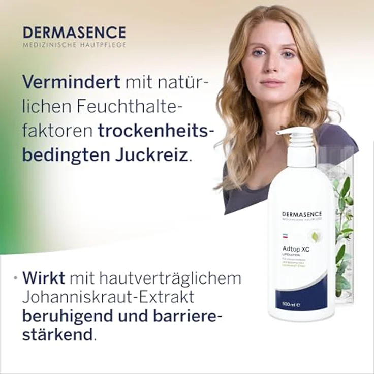 DERMASENCE Adtop XC Lipidlotion, 500 ml - Intensiv rückfettende Lotion für extrem trockene Haut - Mit Lipohydrol-Effekt, schützendem Squalan und beruhigendem Johanniskraut-Extrakt - Parfümfrei, vegan – Bild 4