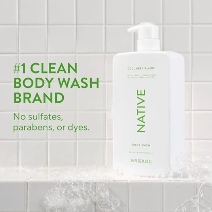 Native Duschgel, Unisex Körperseife mit Gurke-Minz-Duft, ohne Sulfate und Farbstoffe, 1 l – Bild 2