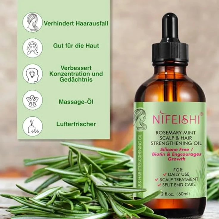 P-Beauty Rosmarinöl Ätherisches Öl 3x60ml, Bio Vegan für Haarwachstum, Hautpflege, Wimpern & Augenbrauen Booster, Anti Haarausfall, Rosmarinus Officinalis – Bild 3