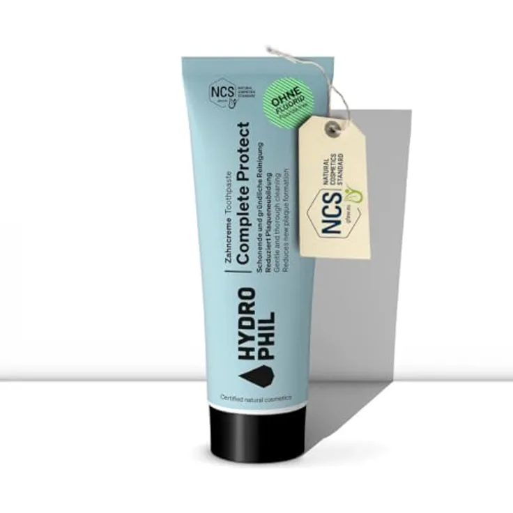 HYDROPHIL Complete Protect Zahncreme, Fluoridfrei, NCS-zertifizierte Naturkosmetik für empfindliche Zähne, vegan, 75 ml