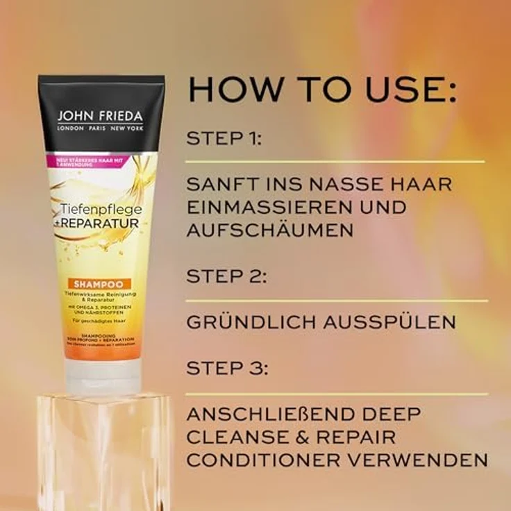 John Frieda Tiefenpflege + Reparatur Shampoo - Inhalt 250 ml - Tiefenwirksame Reinigung & Reparatur - Für geschädigtes, extrem geschädigtes Haar – Bild 5