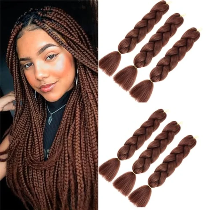 Shangxiu Braids Extensions, 24 Zoll Kanekalon Haarverlängerungen, 6 Stück, dunkelbraun, für Afro-Zöpfe und Box Crochet Braids – Bild 1