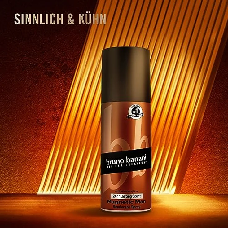 bruno banani Magnetic Man Deo-Bodyspray, Körperspray mit fesselnd-holziger Ambernote, 24h Halt, 150ml – Bild 2