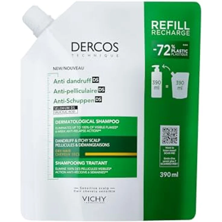 Vichy Dercos Anti-Dandruff Shampoo, 390 ml, gegen Schuppen für trockenes Haar, reinigend und nährend – Bild 1