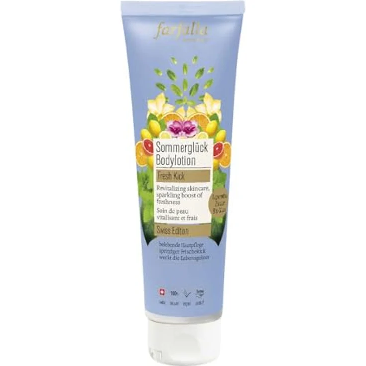 farfalla Fresh Kick Sommerglück Bodylotion, 150ml mit Jojoba- und Kokosöl, fruchtiger Duft von Zitrusölen und Pfefferminzhydrolat