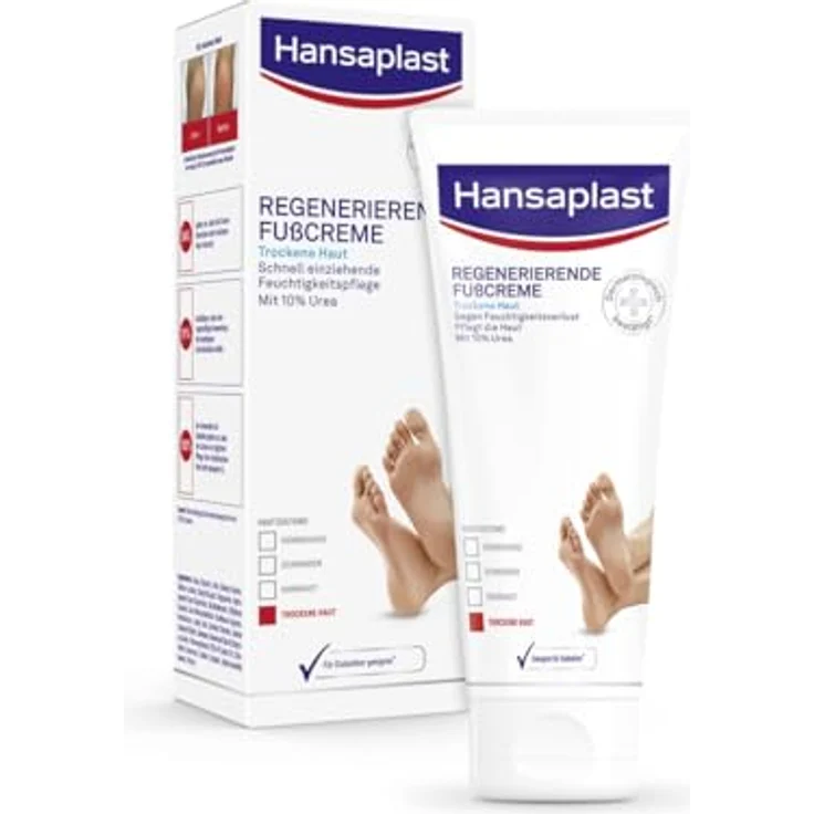 Hansaplast Regenerierende Fußcreme (100 ml), Fußpflege mit Urea für trockene und raue Füße, Feuchtigkeitscreme schützt vor Hornhautbildung – Bild 1
