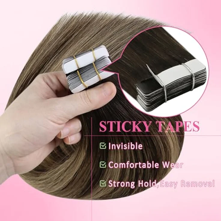 YoungSee Tape-In Extensions, Echthaar Ombre Dunkelbraun/Karamellblond, 30 cm – Ultraleicht, Invisible Tape, mit Ersatzklebebändern – Bild 5