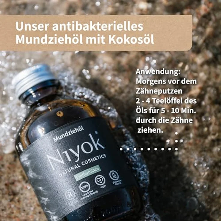 Niyok Mundspülung Mundziehöl, natürliche Pflege mit Bio-Kokosöl und erfrischender Pfefferminze, 200ml in plastikfreier Glasflasche – Bild 6