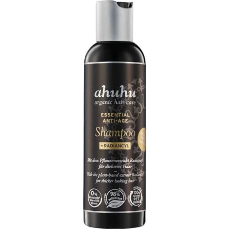 ahuhu ESSENTIAL ANTI-AGE Shampoo (200 ml) – Haarshampoo mit Radiancyl & Pfefferminz-Extrakt, reduziert Haarausfall, fördert Haardichte & Volumen, silikonfrei, für Damen & Herren, vegane Haarpflege – Bild 1