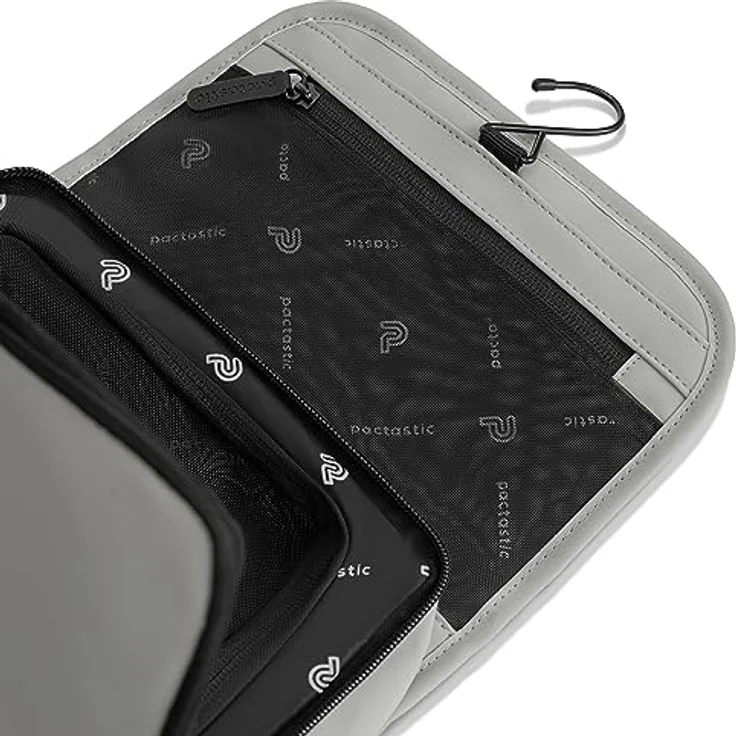 Pactastic Kosmetiktasche zum Aufhängen | 340 g Leichter ausklappbarer Kulturbeutel/Rolle mit 4 Reißverschlussfächern aus wasserabweisendem Tech-Material | 24 x 6 x 21 cm für Pflegeprodukte – Bild 4