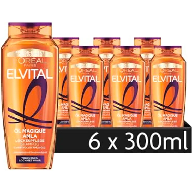 L'Oréal Paris Elvital ÖL Magique Amla Shampoo, 6 x 300 ml, für lockiges Haar mit reichhaltigem Amla-Öl für definierte und schwungvolle Locken