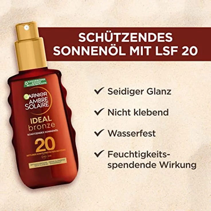 Garnier Sonnenöl mit LSF20, Feuchtigkeitsspendender Sonnenschutz und Bräunungsbeschleuniger, Ambre Solaire Ideal Bronze, 1 x 150 ml – Bild 2