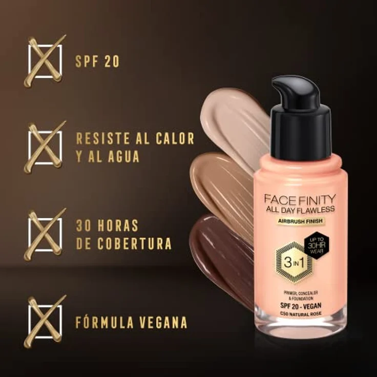 Max Factor Facefinity All Day Flawless, langanhaltende Make-up Foundation mit SPF 20, Farbton C50 Natural Rose, 30 ml – Bild 5