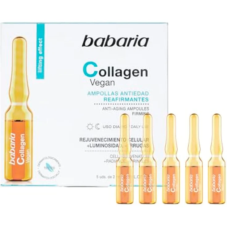 Babaria Collagen Vegan Ampoules, Gesichtsserum mit 5 x 2ml für Hautelastizität und Faltenreduktion – Bild 1