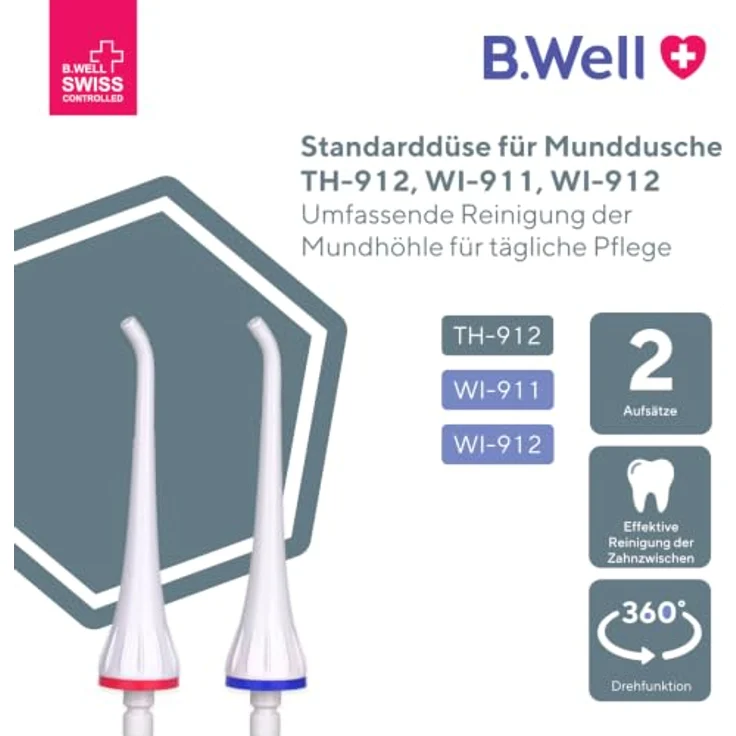 B.WELL TH-912 Standarddüse, 2 Stück, effektive Zahnreinigung mit direkt Wasserstrahl und Zahnfleischmassage – Bild 2
