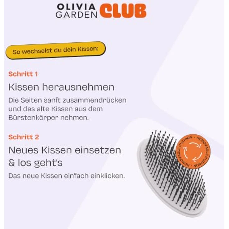 Olivia Garden Club The Reset Detangling Cushion, Paddlebürste in Lila, Wildschwein- & Nylonborsten für sanftes Entwirren und Kopfhautmassage – Bild 4
